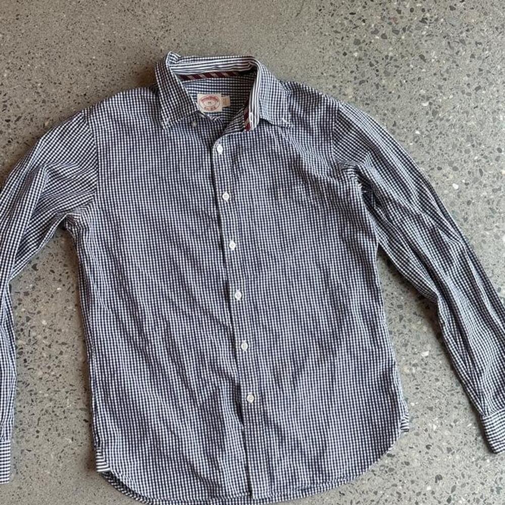 Brooks Brothers men’s medium shirt white & blue gingham button up cotton navy